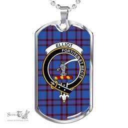 Scottish Elliot Clan Tartan Dog Tag Necklace - Crest Classic Scottish Plaid Tartan Plaid
