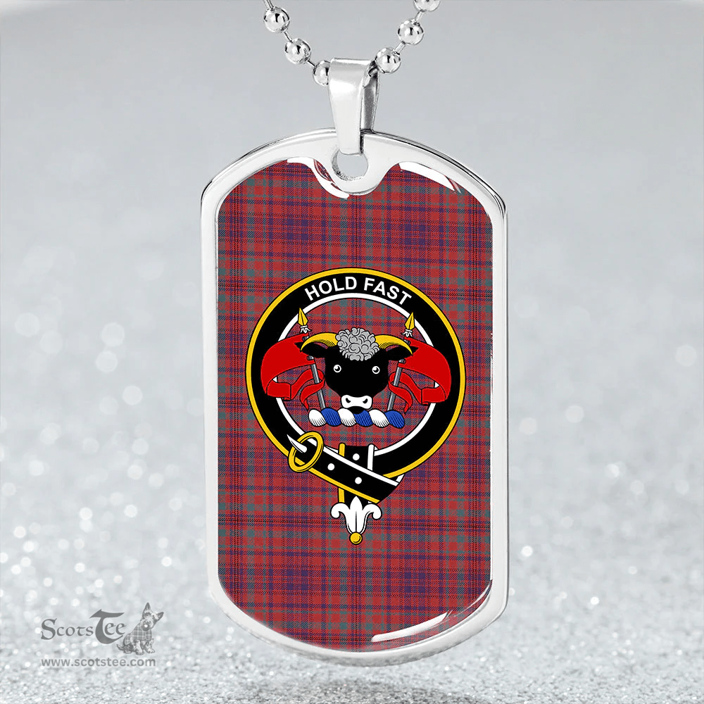 ScottishPlaid MacLeod of Tullibardine (Red MacLeod) Weathered Clan Tartan Dog Tag Necklace - Crest Classic Scottish Plaid Tartan Plaid