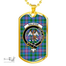 Scottish Ralston Clan Tartan Dog Tag Necklace - Crest Classic Scottish Plaid Tartan Plaid