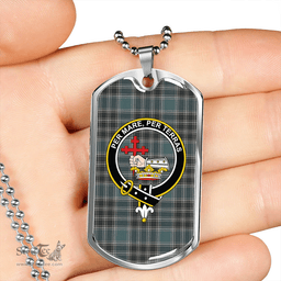 ScottishPlaid MacDonald of the Isles Hunting #2 (Donald of the Isles Hunting #2) Weathered Clan Tartan Dog Tag Necklace - Crest Classic Scottish Plaid Tartan Plaid