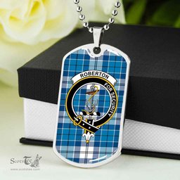 Scottish Roberton Clan Tartan Dog Tag Necklace - Crest Classic Scottish Plaid Tartan Plaid