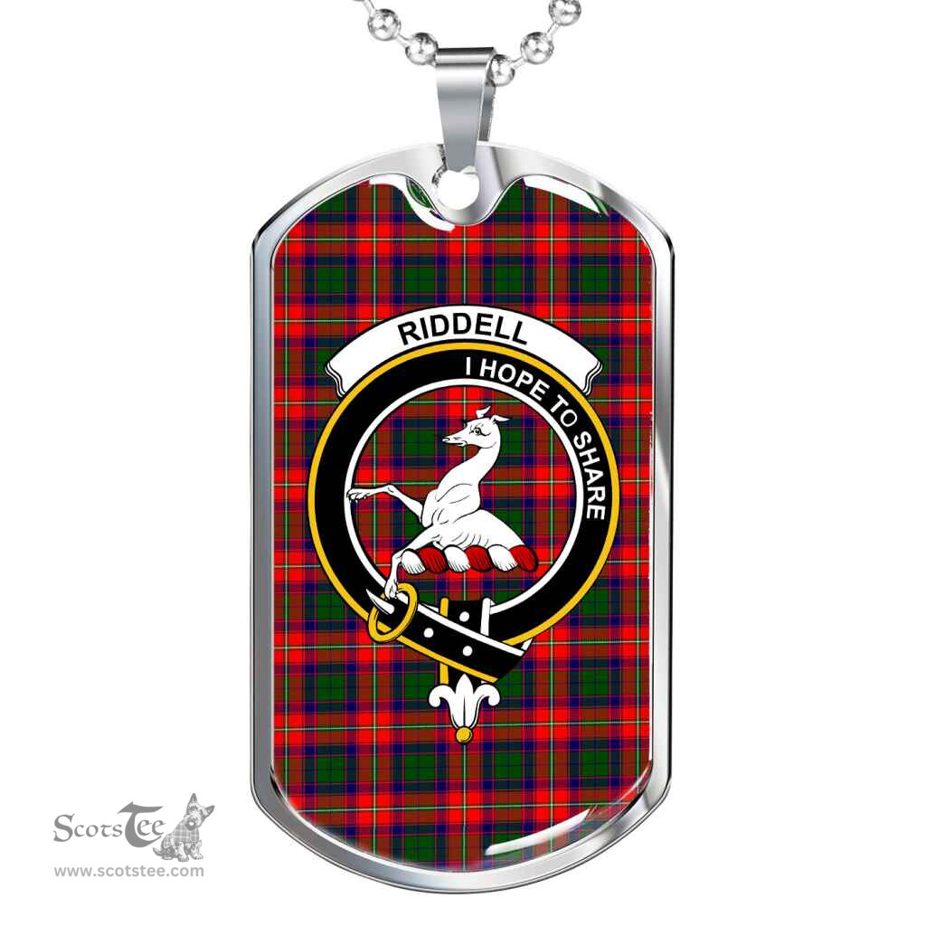 Scottish Riddell Clan Tartan Dog Tag Necklace - Crest Classic Scottish Plaid Tartan Plaid