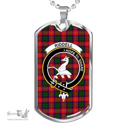 Scottish Riddell Clan Tartan Dog Tag Necklace - Crest Classic Scottish Plaid Tartan Plaid