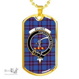 Scottish Elliot Clan Tartan Dog Tag Necklace - Crest Classic Scottish Plaid Tartan Plaid