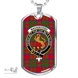 Scottish MacKintosh Clan Tartan Dog Tag Necklace - Crest Classic Scottish Plaid Tartan Plaid