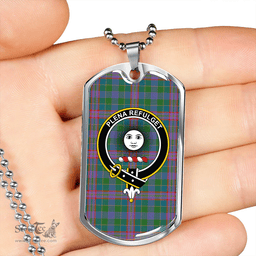 ScottishPlaid Pitcairn Hunting Ancient Clan Tartan Dog Tag Necklace - Crest Classic Scottish Plaid Tartan Plaid