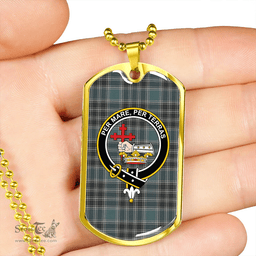 ScottishPlaid MacDonald of the Isles Hunting #2 (Donald of the Isles Hunting #2) Weathered Clan Tartan Dog Tag Necklace - Crest Classic Scottish Plaid Tartan Plaid