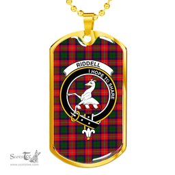 Scottish Riddell Clan Tartan Dog Tag Necklace - Crest Classic Scottish Plaid Tartan Plaid