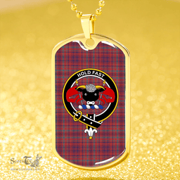 ScottishPlaid MacLeod of Tullibardine (Red MacLeod) Weathered Clan Tartan Dog Tag Necklace - Crest Classic Scottish Plaid Tartan Plaid