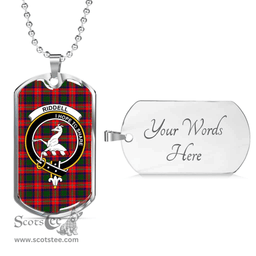 Scottish Riddell Clan Tartan Dog Tag Necklace - Crest Classic Scottish Plaid Tartan Plaid