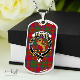 Scottish MacKintosh Clan Tartan Dog Tag Necklace - Crest Classic Scottish Plaid Tartan Plaid