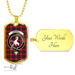 Scottish Riddell Clan Tartan Dog Tag Necklace - Crest Classic Scottish Plaid Tartan Plaid