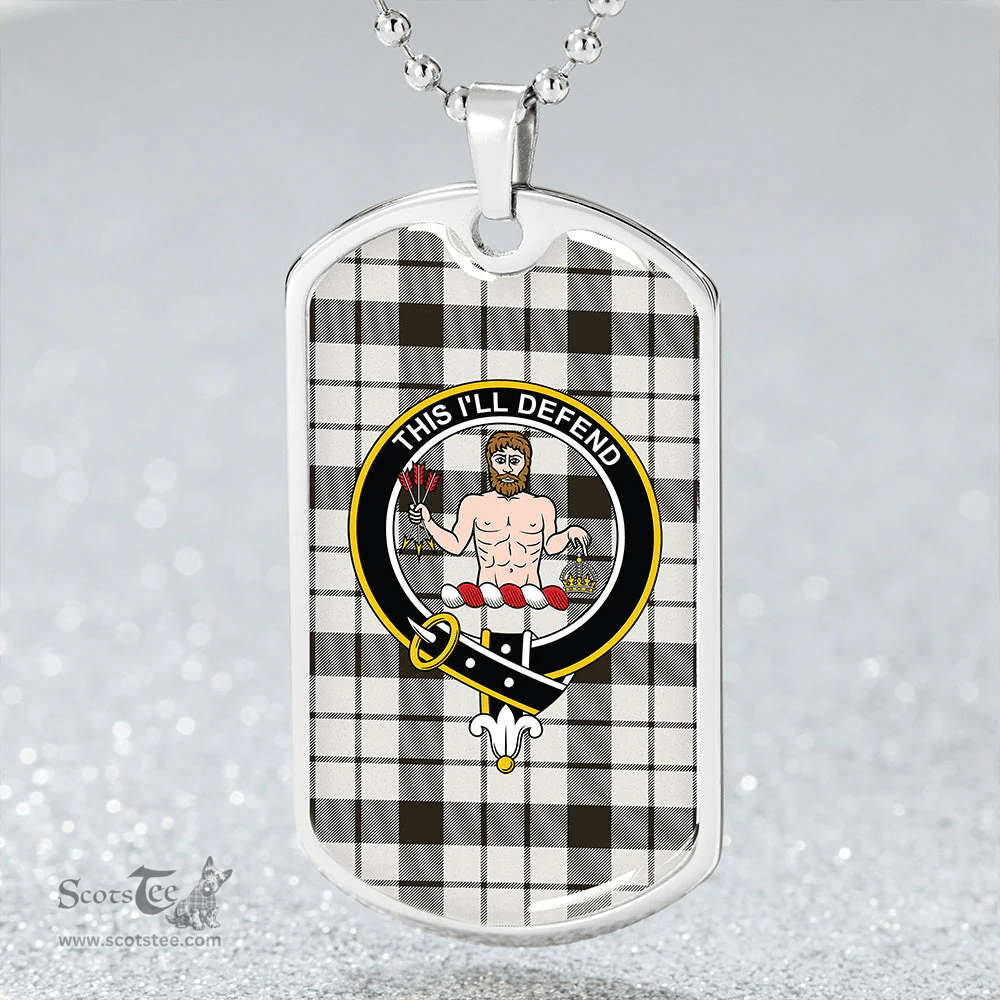 ScottishPlaid MacFarlane Black and White (Wallace/Wallas Dress #3) Weathered Clan Tartan Dog Tag Necklace - Crest Classic Scottish Plaid Tartan Plaid