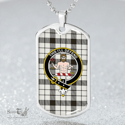 ScottishPlaid MacFarlane Black and White (Wallace/Wallas Dress #3) Weathered Clan Tartan Dog Tag Necklace - Crest Classic Scottish Plaid Tartan Plaid