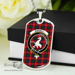 Scottish Riddell Clan Tartan Dog Tag Necklace - Crest Classic Scottish Plaid Tartan Plaid