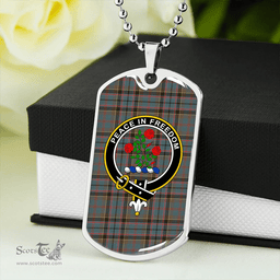 ScottishPlaid Stinson (Stephenson/Stevenson) Weathered Clan Tartan Dog Tag Necklace - Crest Classic Scottish Plaid Tartan Plaid