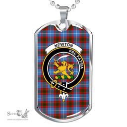 Scottish Newton Clan Tartan Dog Tag Necklace - Crest Classic Scottish Plaid Tartan Plaid