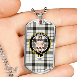 ScottishPlaid MacFarlane Black and White (Wallace/Wallas Dress #3) Weathered Clan Tartan Dog Tag Necklace - Crest Classic Scottish Plaid Tartan Plaid