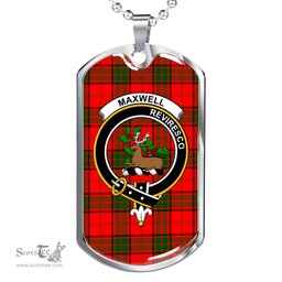 Scottish Maxwell Clan Tartan Dog Tag Necklace - Crest Classic Scottish Plaid Tartan Plaid