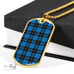 Scottish Ramsay Blue Ancient Clan Tartan Dog Tag Necklace - Classic Scottish Plaid Tartan Plaid