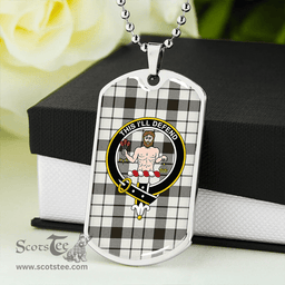ScottishPlaid MacFarlane Black and White (Wallace/Wallas Dress #3) Weathered Clan Tartan Dog Tag Necklace - Crest Classic Scottish Plaid Tartan Plaid