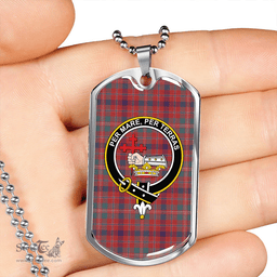 ScottishPlaid MacDonald of Glenaladale (Donald of Glenaladale) Weathered Clan Tartan Dog Tag Necklace - Crest Classic Scottish Plaid Tartan Plaid