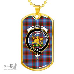 Scottish Newton Clan Tartan Dog Tag Necklace - Crest Classic Scottish Plaid Tartan Plaid