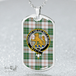 ScottishPlaid MacPherson Dress Green Weathered Clan Tartan Dog Tag Necklace - Crest Classic Scottish Plaid Tartan Plaid