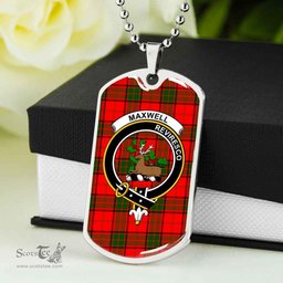 Scottish Maxwell Clan Tartan Dog Tag Necklace - Crest Classic Scottish Plaid Tartan Plaid