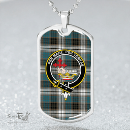 ScottishPlaid MacDonald Dress Muted Blue Special (Donald Dress Muted Blue Special) Ancient Clan Tartan Dog Tag Necklace - Crest Classic Scottish Plaid Tartan Plaid