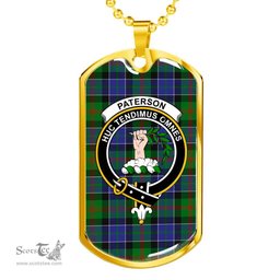 Scottish Paterson Clan Tartan Dog Tag Necklace - Crest Classic Scottish Plaid Tartan Plaid