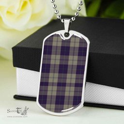 Scottish Cunningham Dress Blue Dancers Clan Tartan Dog Tag Necklace - Classic Scottish Plaid Tartan Plaid