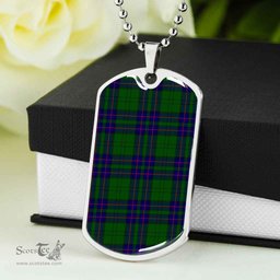 Scottish Lockhart Modern Clan Tartan Dog Tag Necklace - Classic Scottish Plaid Tartan Plaid