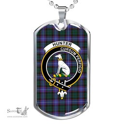 Scottish Hunter Clan Tartan Dog Tag Necklace - Crest Classic Scottish Plaid Tartan Plaid