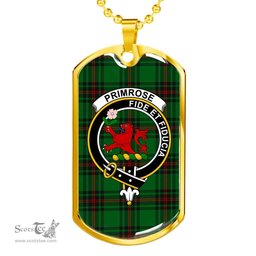 Scottish Primrose Clan Tartan Dog Tag Necklace - Crest Classic Scottish Plaid Tartan Plaid