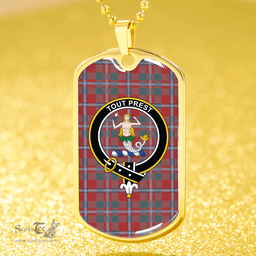 ScottishPlaid Murray of Abercairney Portrait (Murray of Abercairney; Portrait) Weathered Clan Tartan Dog Tag Necklace - Crest Classic Scottish Plaid Tartan Plaid