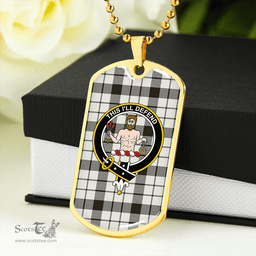 ScottishPlaid MacFarlane Black and White (Wallace/Wallas Dress #3) Weathered Clan Tartan Dog Tag Necklace - Crest Classic Scottish Plaid Tartan Plaid