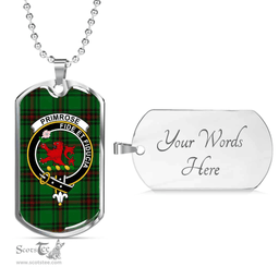 Scottish Primrose Clan Tartan Dog Tag Necklace - Crest Classic Scottish Plaid Tartan Plaid