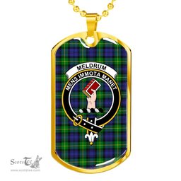 Scottish Meldrum Clan Tartan Dog Tag Necklace - Crest Classic Scottish Plaid Tartan Plaid