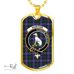 Scottish Hunter Clan Tartan Dog Tag Necklace - Crest Classic Scottish Plaid Tartan Plaid