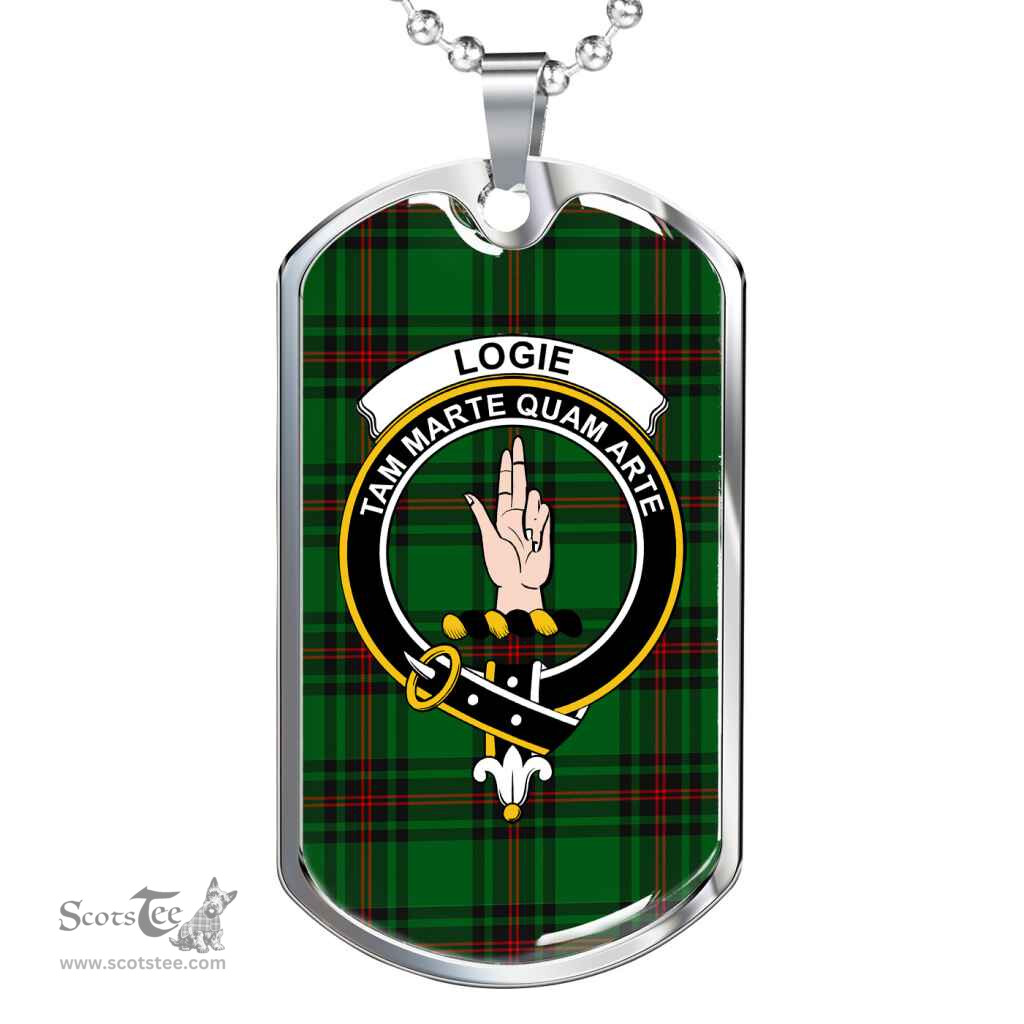 Scottish Logie Clan Tartan Dog Tag Necklace - Crest Classic Scottish Plaid Tartan Plaid