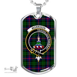 Scottish Morrison Clan Tartan Dog Tag Necklace - Crest Classic Scottish Plaid Tartan Plaid