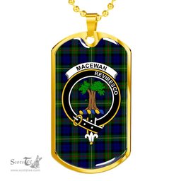 Scottish MacEwen Clan Tartan Dog Tag Necklace - Crest Classic Scottish Plaid Tartan Plaid