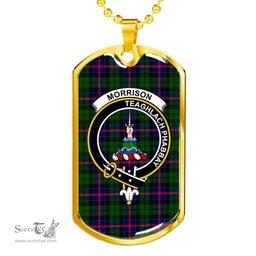 Scottish Morrison Clan Tartan Dog Tag Necklace - Crest Classic Scottish Plaid Tartan Plaid