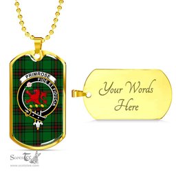 Scottish Primrose Clan Tartan Dog Tag Necklace - Crest Classic Scottish Plaid Tartan Plaid
