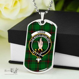 Scottish Logie Clan Tartan Dog Tag Necklace - Crest Classic Scottish Plaid Tartan Plaid