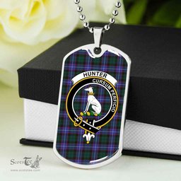 Scottish Hunter Clan Tartan Dog Tag Necklace - Crest Classic Scottish Plaid Tartan Plaid