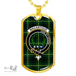 Scottish MacArthur Clan Tartan Dog Tag Necklace - Crest Classic Scottish Plaid Tartan Plaid
