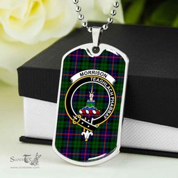 Scottish Morrison Clan Tartan Dog Tag Necklace - Crest Classic Scottish Plaid Tartan Plaid