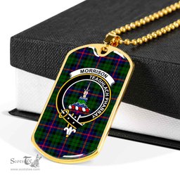 Scottish Morrison Clan Tartan Dog Tag Necklace - Crest Classic Scottish Plaid Tartan Plaid